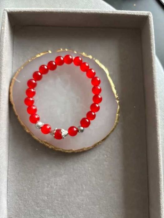 Piękna bransoletka czerwona z kamieni karneolu  hand made