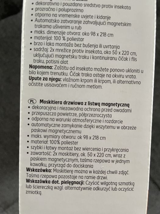 Moskitiera drzwiowa z magnesem 100x220