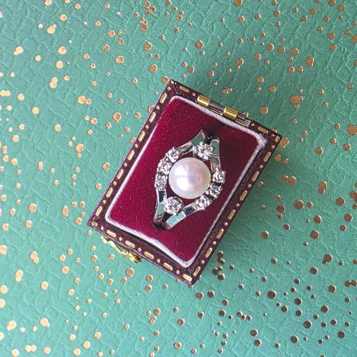 R.13 Retro Pierścionek Diamenty 0.25ct Akoya Złoto 585 WYCENA