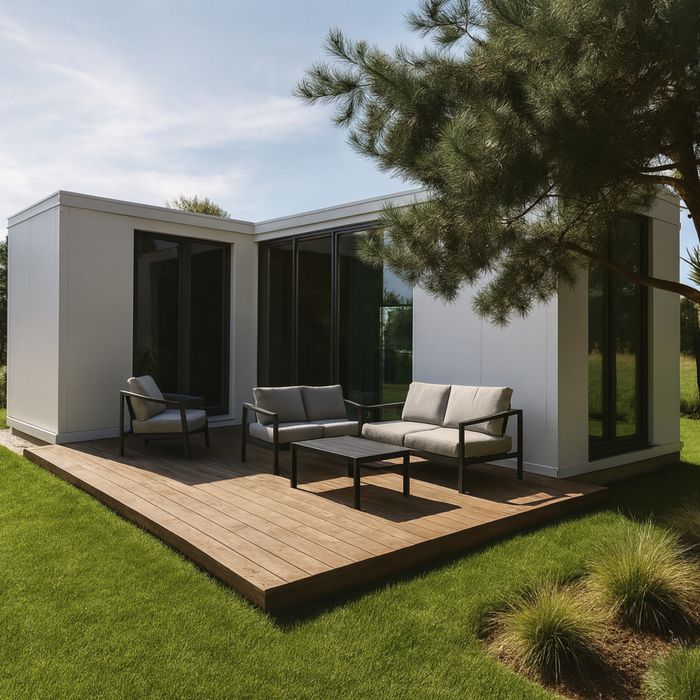 Dom modułowy 35 m2 całoroczny, duże przeszklenia