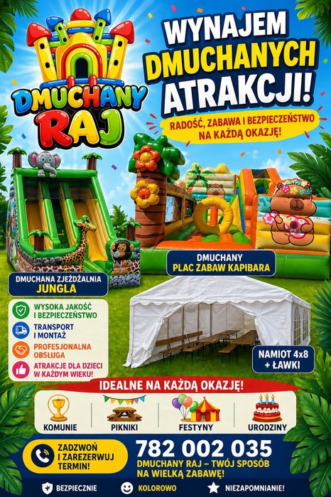 Wynajem DMUCHAŃCA, NAMIOTU imprezowego