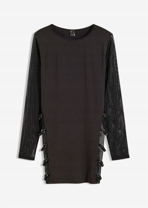 VENUS sukienka erotyczna czarna z siateczką i paskami r.36/38