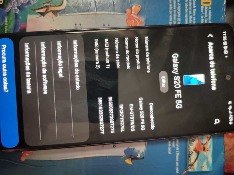 Samsung S20 FE 5g 128gb tem estalo fino no ecrã