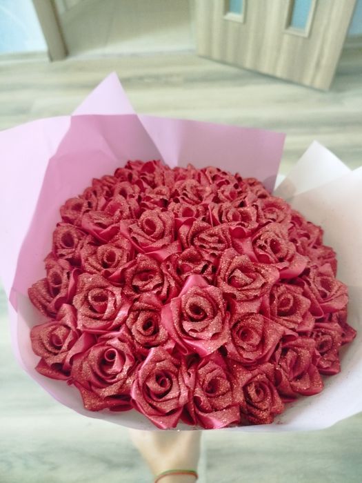 Букет з атласних лент 51 роза