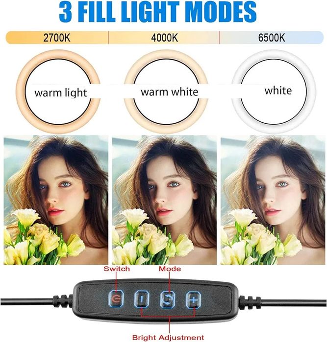 Anel de luz LED selfie ring 3 tons ajustáveis controlo remoto 380° NOV
