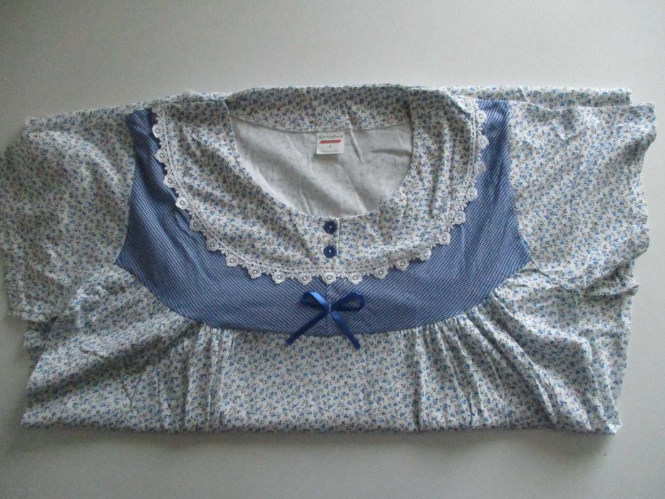 Koszula nocna niebieska bawełniana z krótkim rękawem