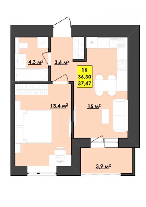 Чудова 1-кімнатна квартира