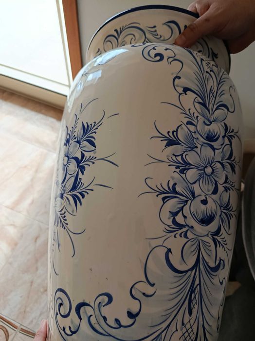 Pares de Vasos de Chão Cerâmica Pintados à Mão (51 cm) - Estilo Tradicional / Azulejo