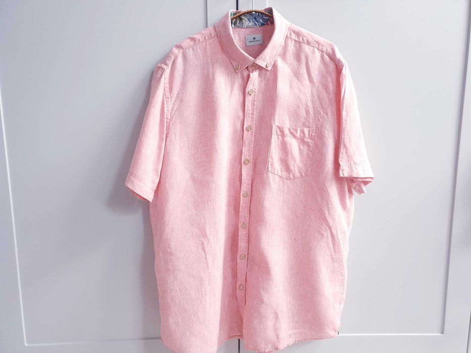 Różowa koszula męska Basefield XL 100% len lniana kołnierzyk 43 44