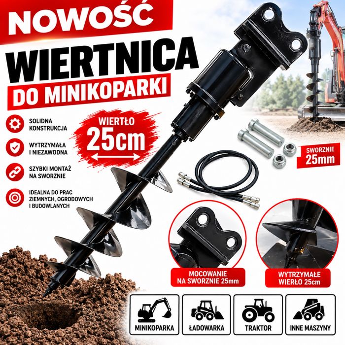 Wiertnica Hydrauliczna do Minikoparki Kingway Gunter Berger Meyer ŚWIDER 25cm