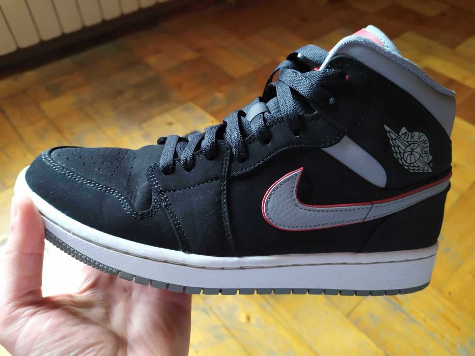 Nike Air Jordan 1 Mid Black Particle Grey Gym Red