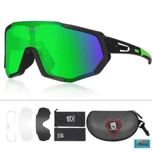 QUESHARK SPORT QE48 Okulary Rowerowe Czarno-Zielone