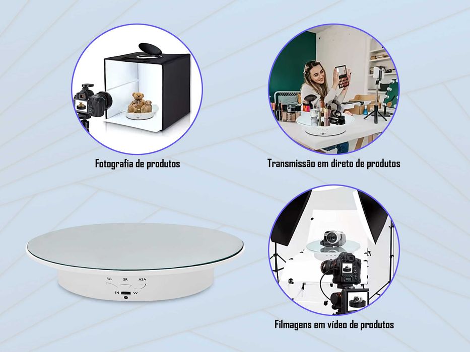 Suporte giratório 360º com comando 3 velocidades para exibição e vídeo