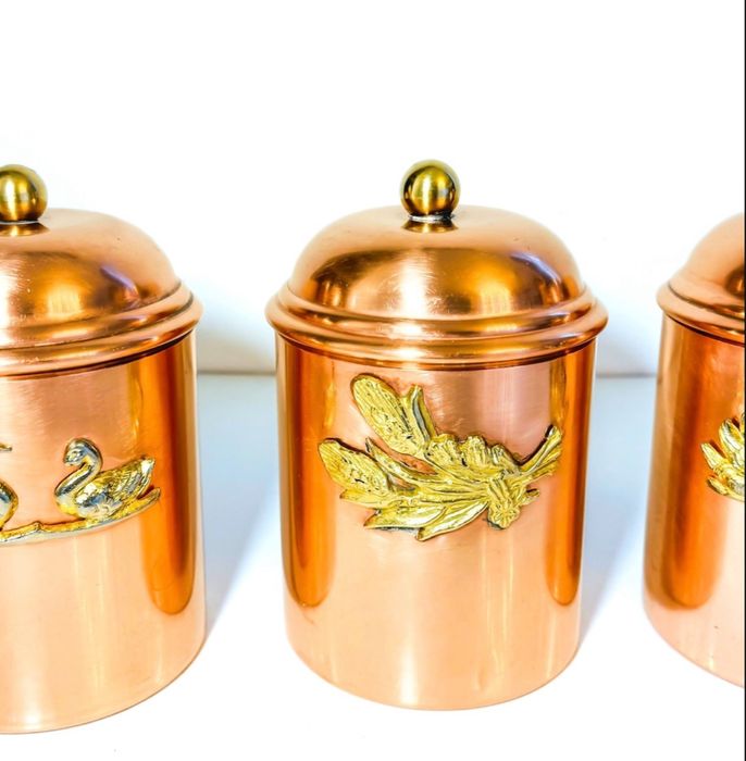 Conjunto de potes em cobre estanhado