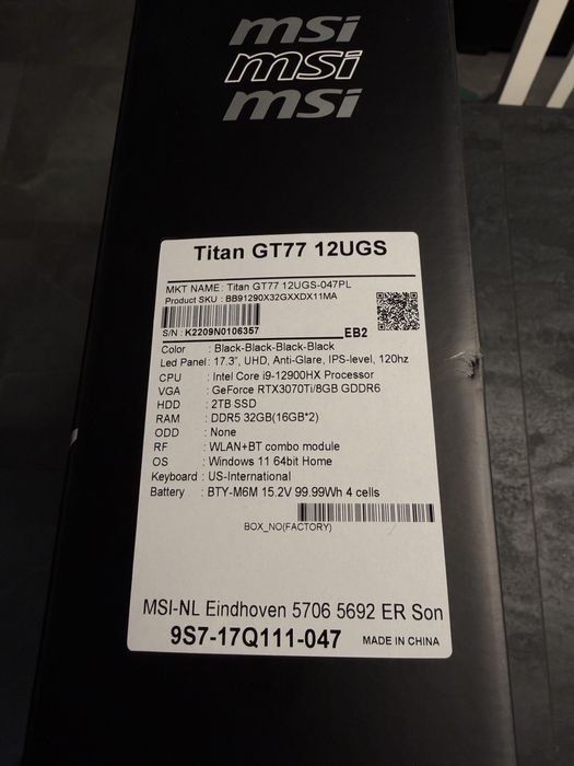 MSI Titan GT77 3070ti 32gb ram i9 12900hx