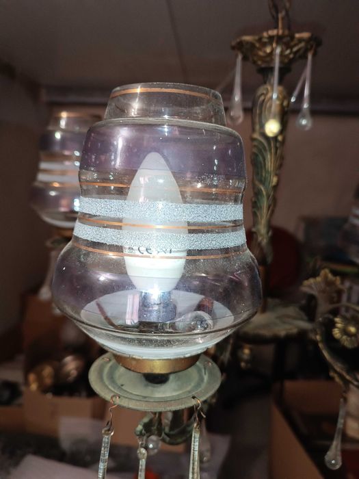 Candeeiro de teto em vidro e latão maciço, vintage dos anos 70