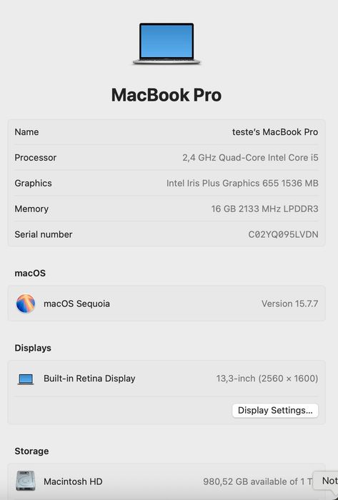 MacBook Pro 13" 2018 - 1 TB SSD - 16 GB RAM