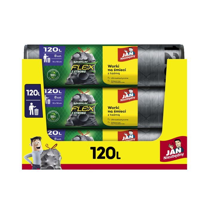Worki na śmieci Magnum Flex&Strong z taśmą 120L - 8 szt. JAN NIEZBĘDNY