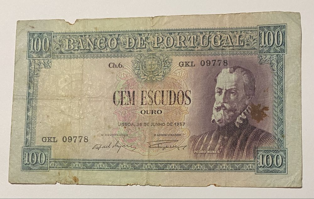 Nota  1288 - PEDRO NUNES 100 Escudos Ch.6 - 1957