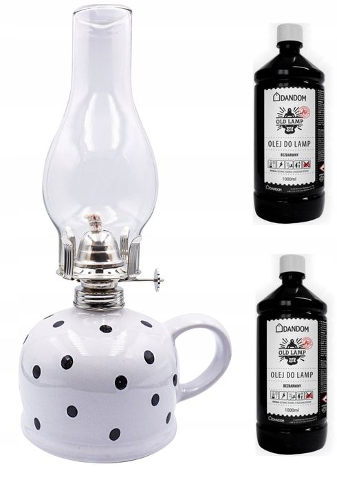 stylowa ceramiczna lampa naftowa 520ml + olej 2x1l