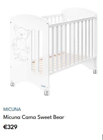 Cama Micuna Sweet Bear Basic Branco + colchão + banheira + comoda