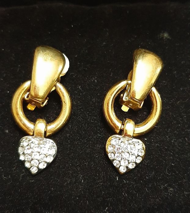 Винтажные клипсы с подвесками сердечками