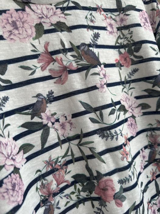 Sweter cienki w paski kwiaty wzorzysty S