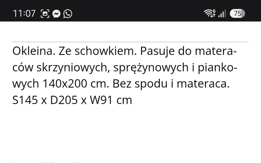 Rama łóżka 140x200 plus materac