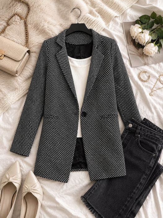 Żakiet elegancki biało-czarny M 38