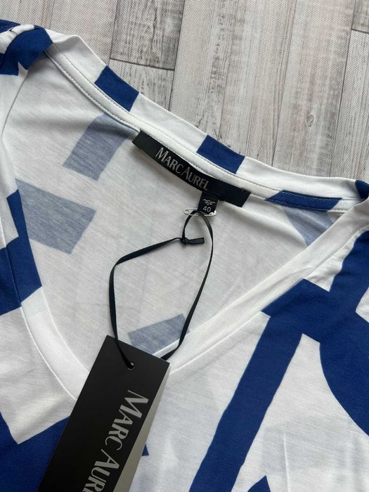 Marc Aurel T-shirt bluzka biało niebieska marynarski styl 100% wiskoza