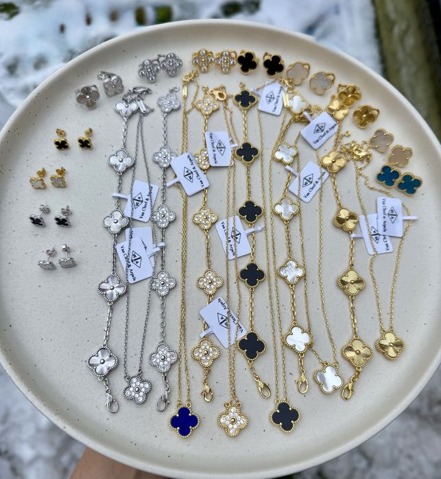 Bransoletka  naszyjnik alhambra vintage cyrkonie zlota van cleef arpels
