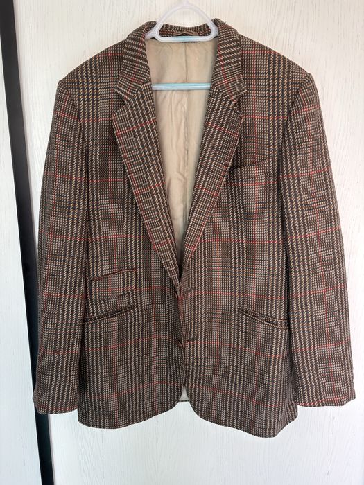 Welniana kraciasta marynarka zakiet w stylu vintage