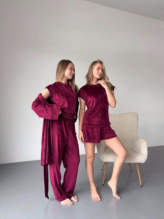 Жіноча піжама 4ка набір 4 в 1 для дому комплект + халат велюр  плюш