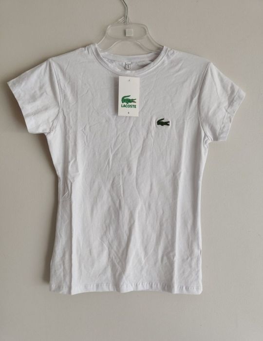 Biała koszulka damska Lacoste bawełniana bluzka t-shirt S