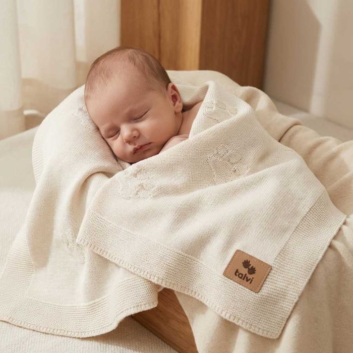 Дитячий в'язаний плед для новонароджених "Лапусик" 80-90 см