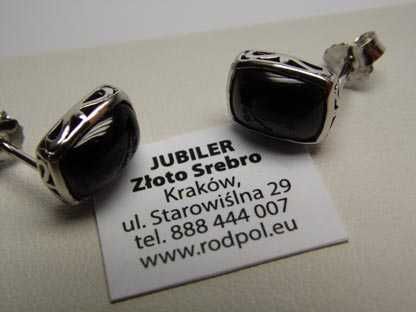 Srebrne kolczyki z onyksami sztyfty
