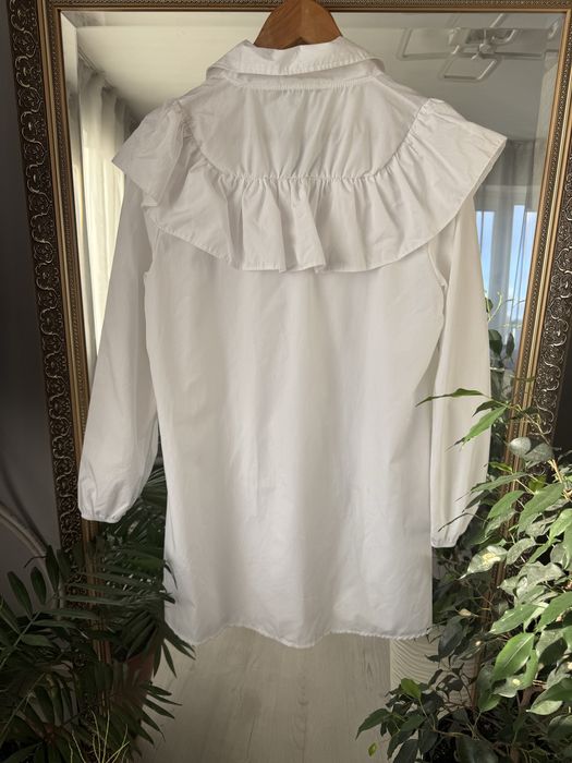 Нова біла довга сорочка/блуза/рубашка воланами ( 55%котон)