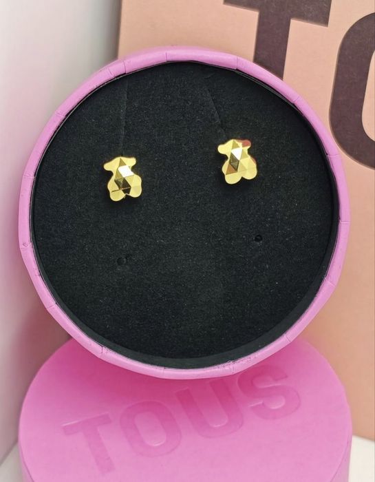 Kolczyki z misiem 7,5 mm żółte srebro vermeil 925