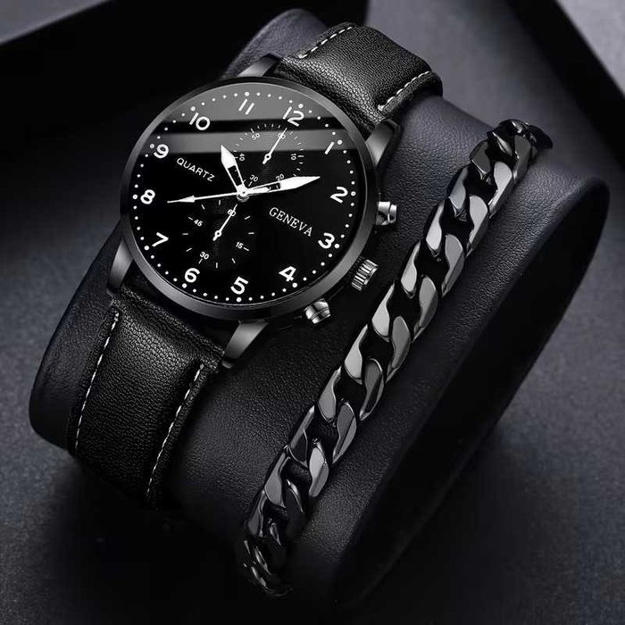 Чоловічий стильний кварцовий годинник + браслет (набір 2 шт.)