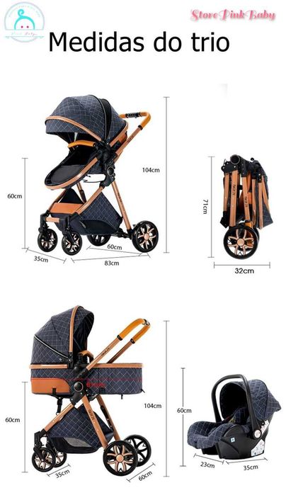 Carrinho de bebé 3 em 1 PinkBaby - LUXUS MAGIC - Cinza Claro Gold