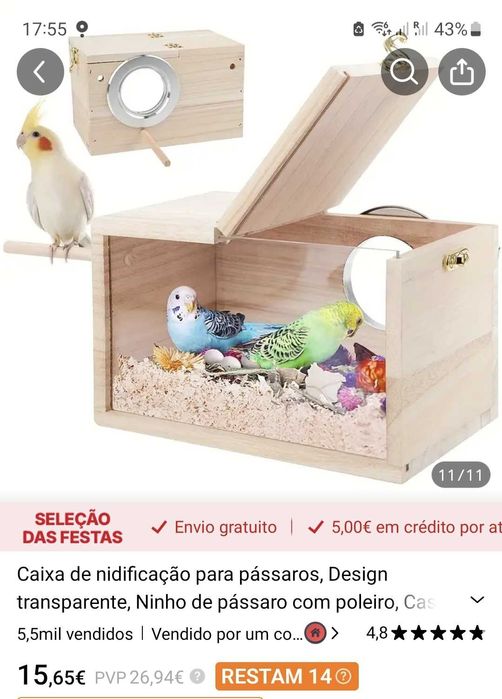 Vendo ninho compartimento transparente,para Aves até porte médio.