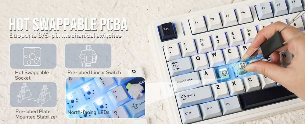 Клавиатура механическая Aula F75 Gasket Greywood V3 switch Hot-Swap