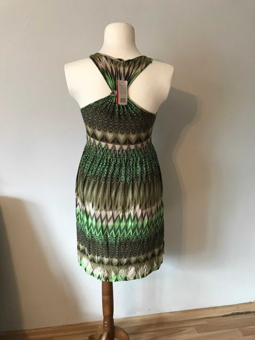 Cudowna tunika boho r. 38/40 zielono brązowo żółta sukienka hippie
