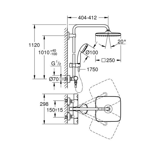 Душова система з термостатом Grohe QuickFix Vitalio Start250- 26697000
