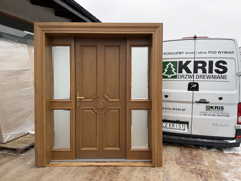 Drzwi zewnętrzne drewniane Dębowe z doświetlami Na Wymiar Cała Polska