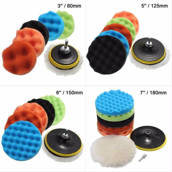 Kits de diversos acessórios para Polir, esponjas, boinas, pratos...