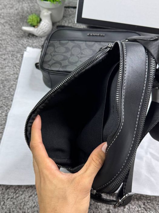 Сумка Coach New York через плечо мужская кожаная сумка Коач Нью Йорк черная спортивная | Сумка Коач барсетка Коуч чоловіча сіра месенджер шкіряний