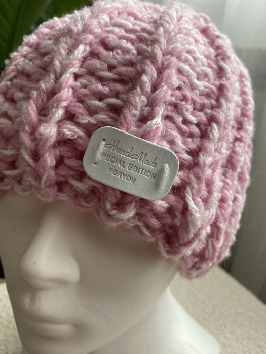 Czapka rozowa welna handmade