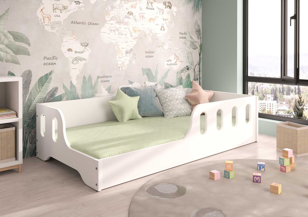 Łóżko dziecięce niskie COCO 84 x 164 cm biały sonoma materac Gratis solidne