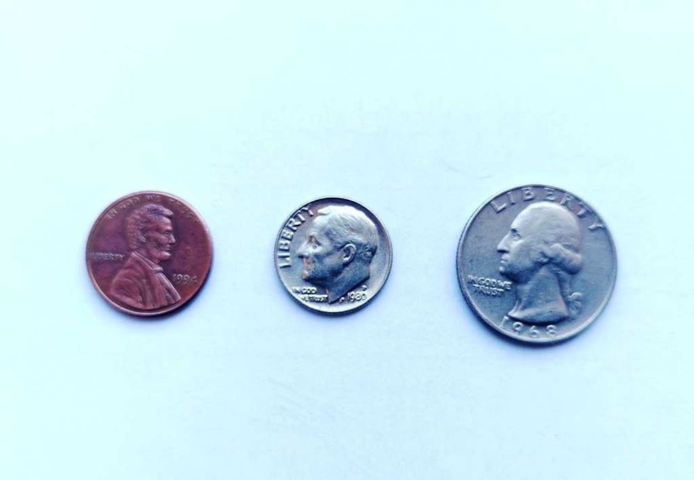 Набір монет США (оригінальний подарунок) – 25 центів (Quarter), 10 центів (Dime), 1 цент (Penny)